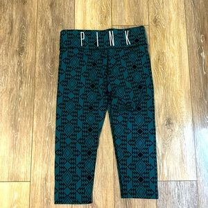 PINK Yoga leggings! Green and black thick material. Thick band at the top.